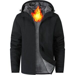 Men's Waterproof Ski Snow Jacket Fleece Lined Warm Winter Rain Jacket with Hood